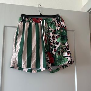 Duvin Design Leopard Floral Stripes Cabana Shorts Swimsuit 5” inseam